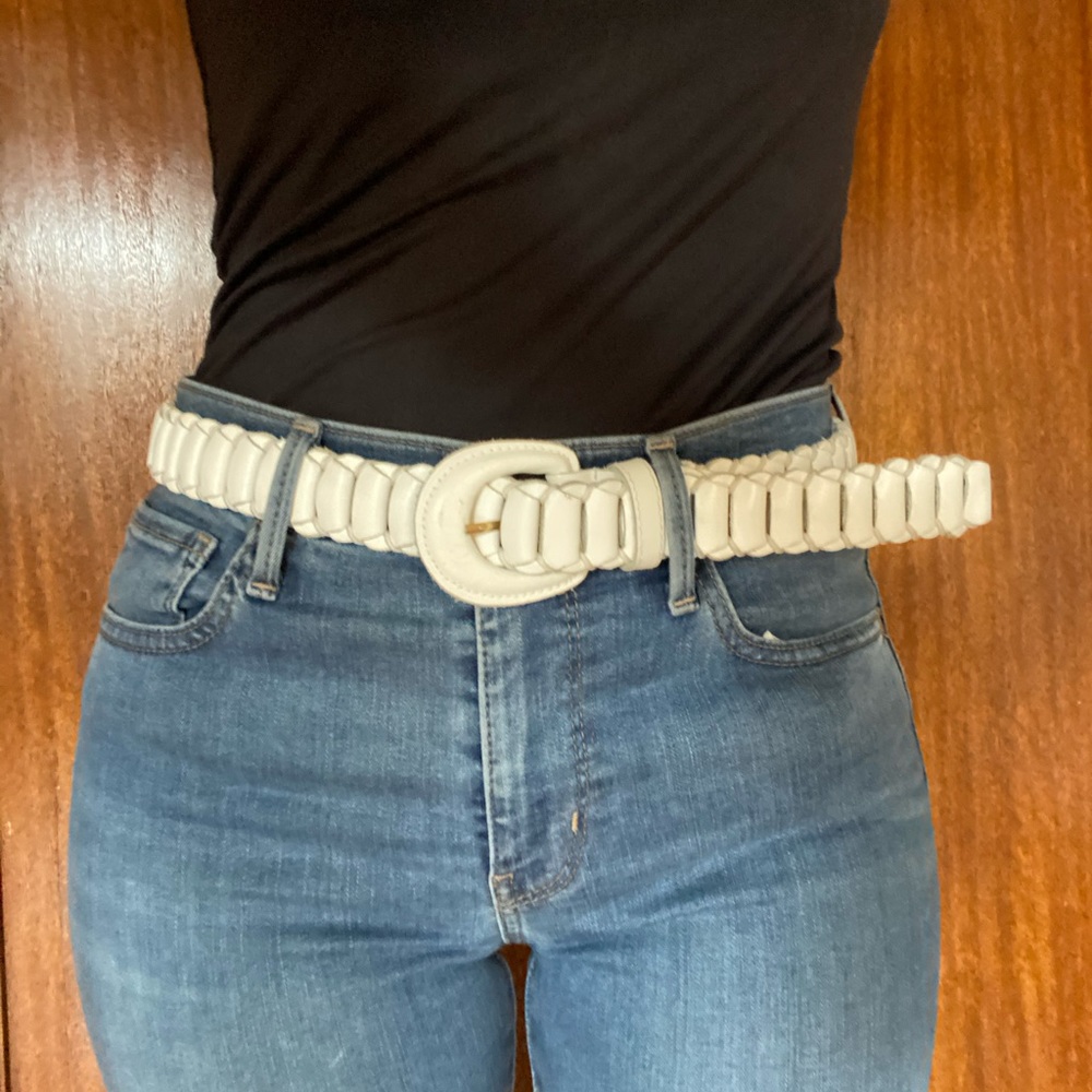 White Leather Belt M/L 40” length